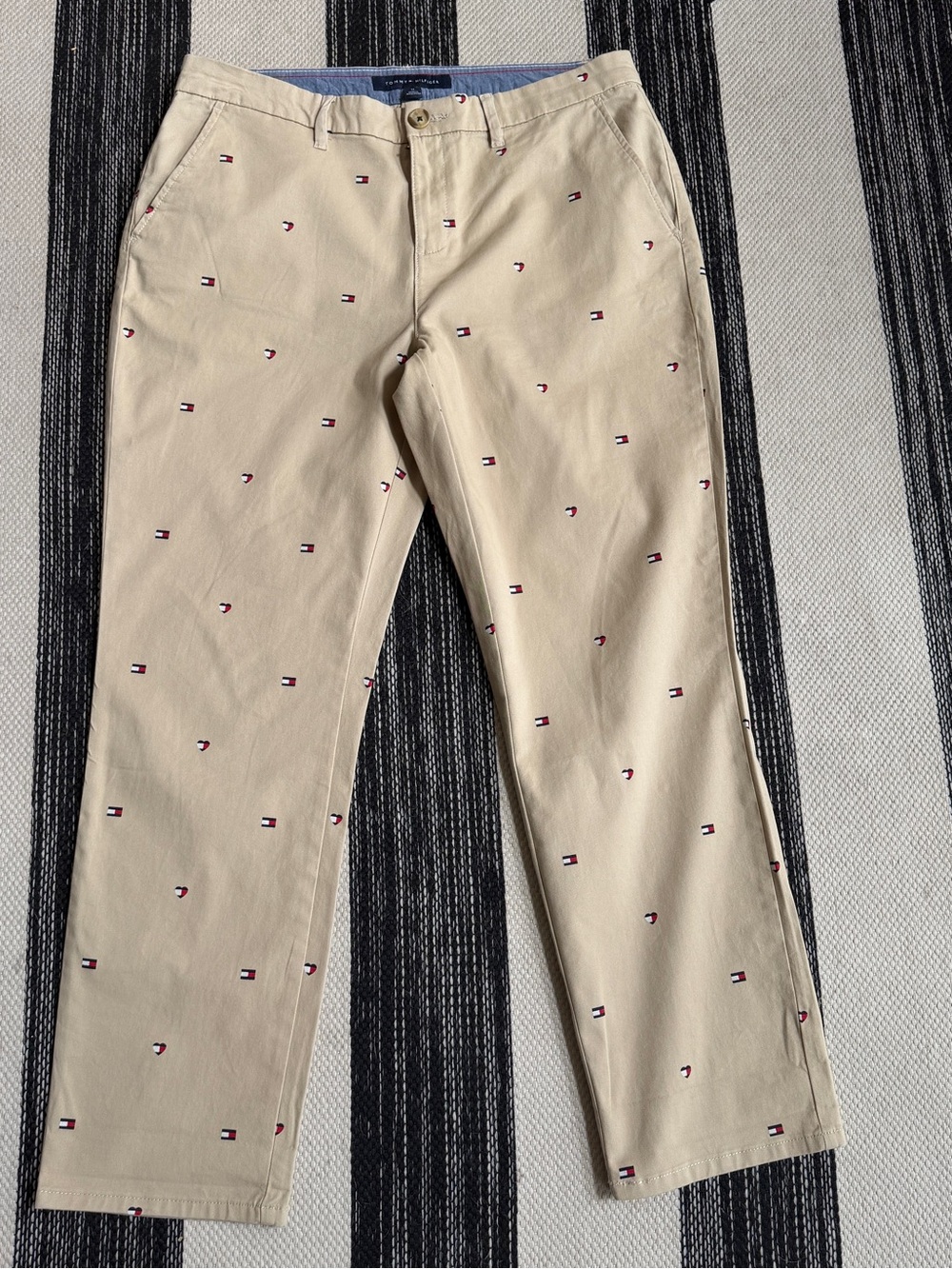 Tommy Hilfiger Women's Embroidered Logo Khaki/Tan Chino Pants Size 12
